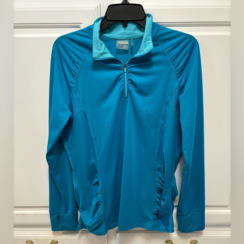 Athleta Blue Long Sleeve Intrepid Sun Shield Quarter Zip Jacket Women Size L